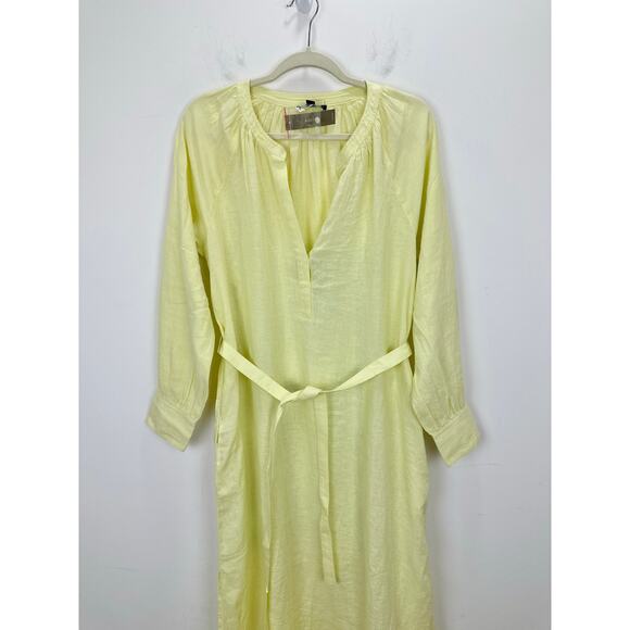 J.Crew Cabana Dress Linen Midi Long Sleeve Pale Flax Yellow Belted Small NWT - Picture 8 of 15